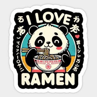 I Love Ramen - Kawaii Cute Panda - Retro Graphic Sticker